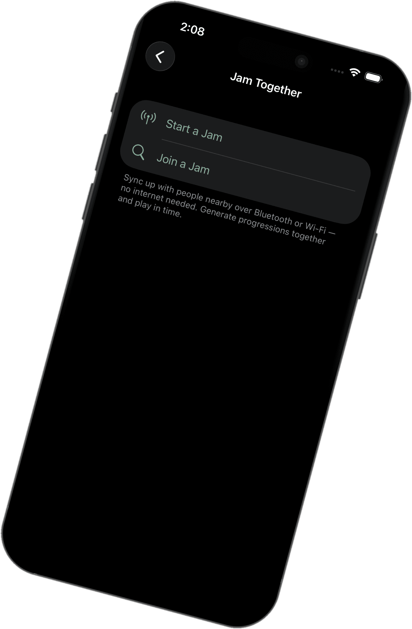 Jamerator Jam Together screen with options to start or join a jam