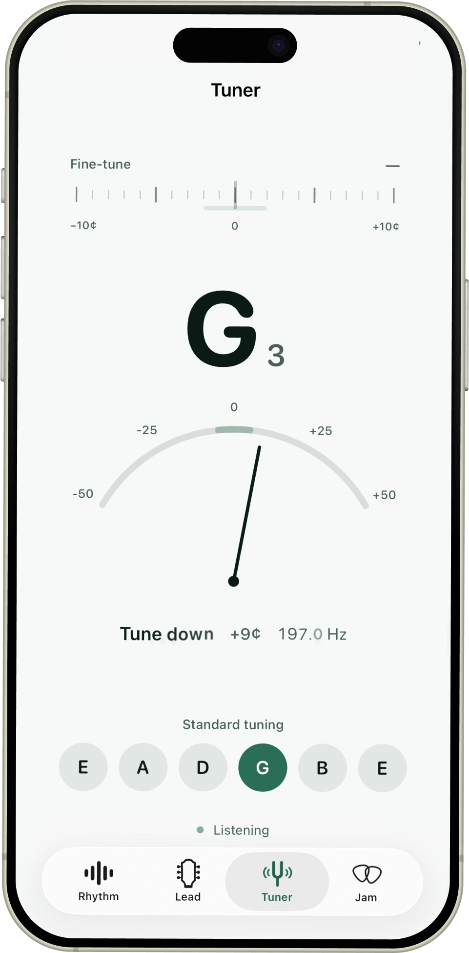 Jamerator tuner in light mode