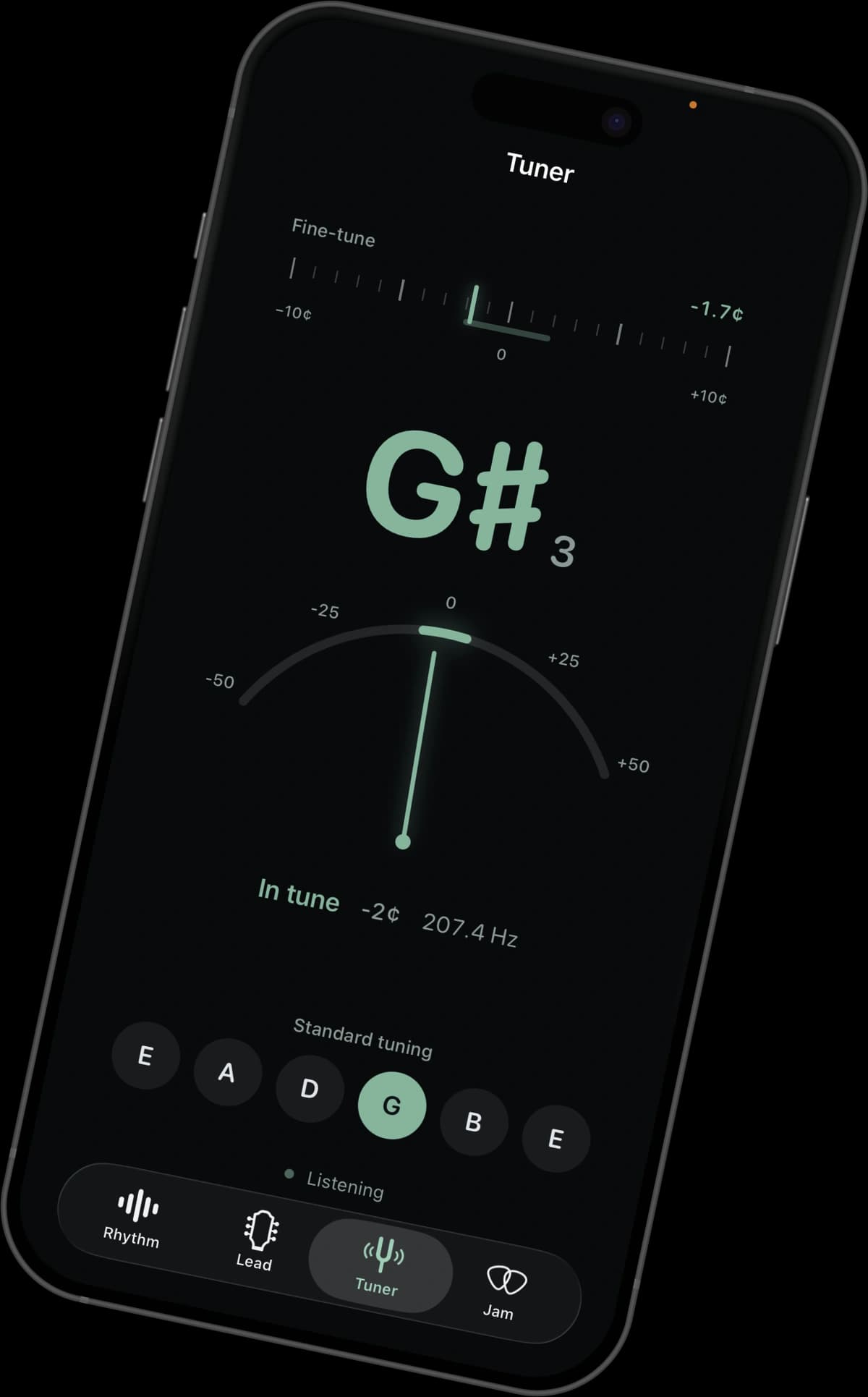 Jamerator tuner in dark mode